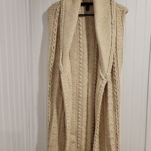 White House Black Market Wool Blend Beige Cable Knit Sweater Vest & Belt Small